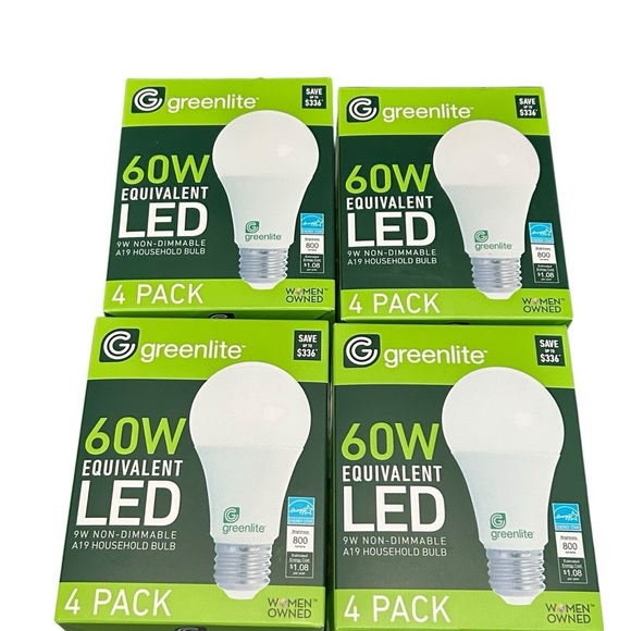 16 BULBS 4–PACK GREENLITE 60 WATT EQUIVALENT NON DIMMABLE A19 LED LIGHT BULBS - Picture 1 of 10